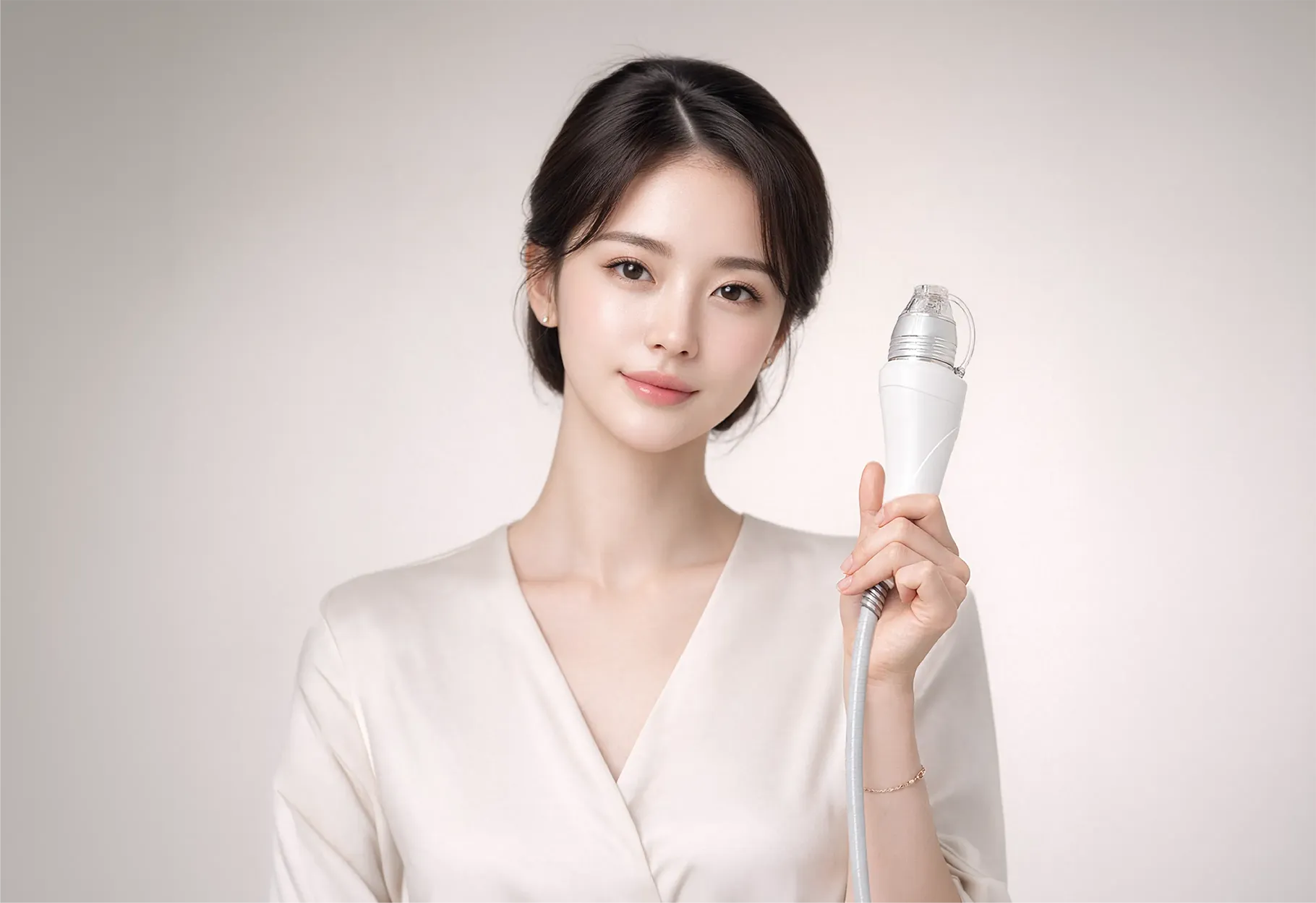 핸드피스를 들고 있는 실크웨이브 인증샷 이벤트 모델 이미지